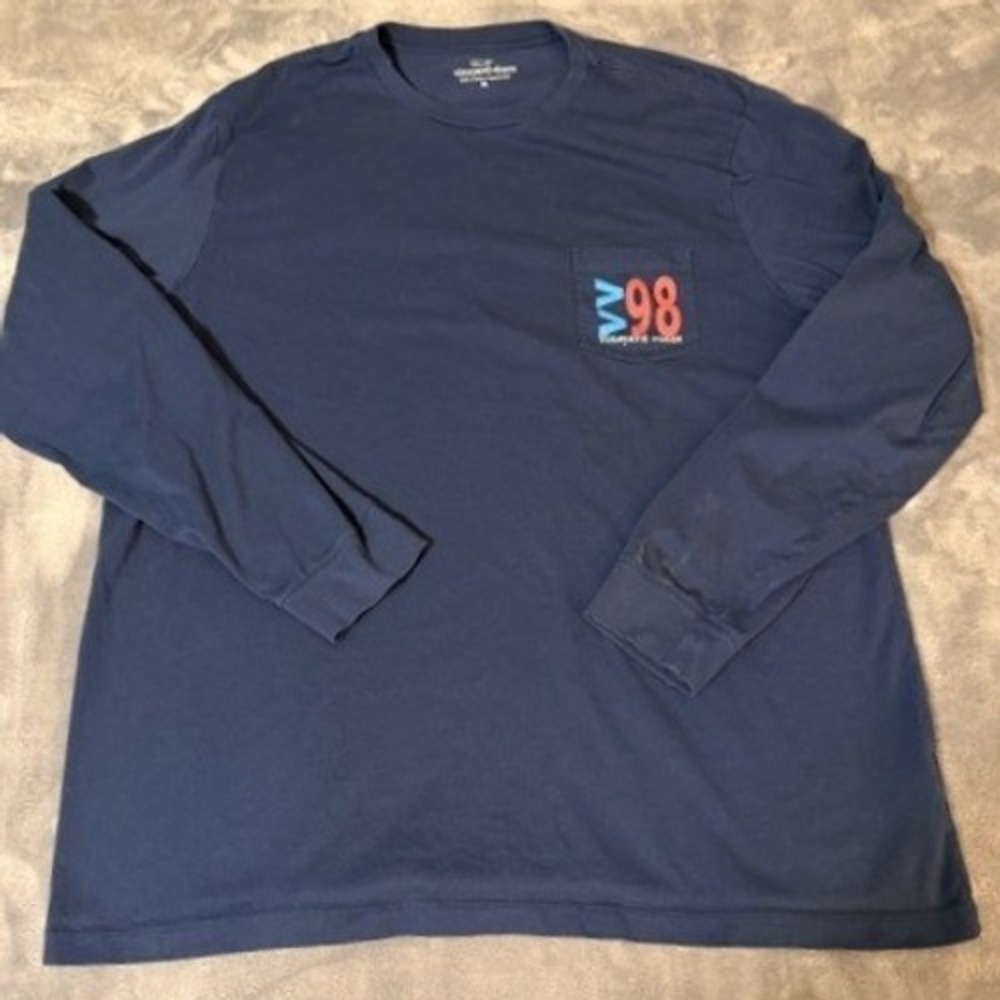 Vineyard Vines Mens Long Sleeve Pocket T Shirt Blue XL Fishing Boat Graphic Tee